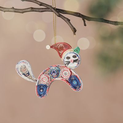 Cabo Quilled Cat with Santa Hat Ornament