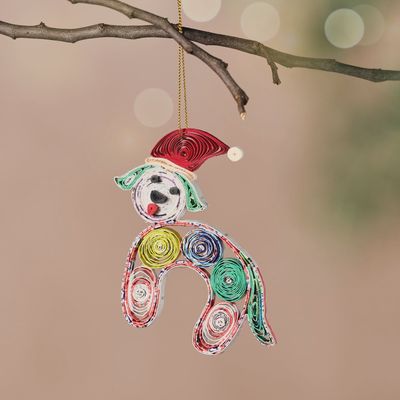 Vui Quilled Dog with Santa Hat Ornament