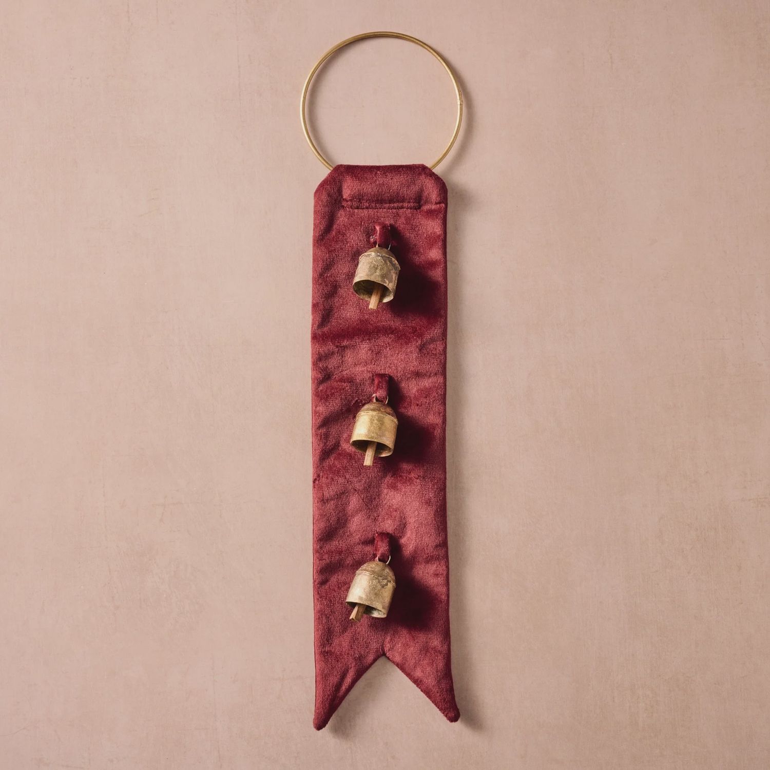 Deep Red Velvet Three Bells Door Hanger