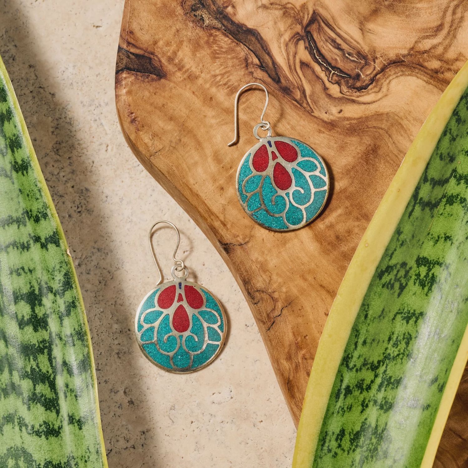 Mayura Teal &amp; Red Dangle Earrings