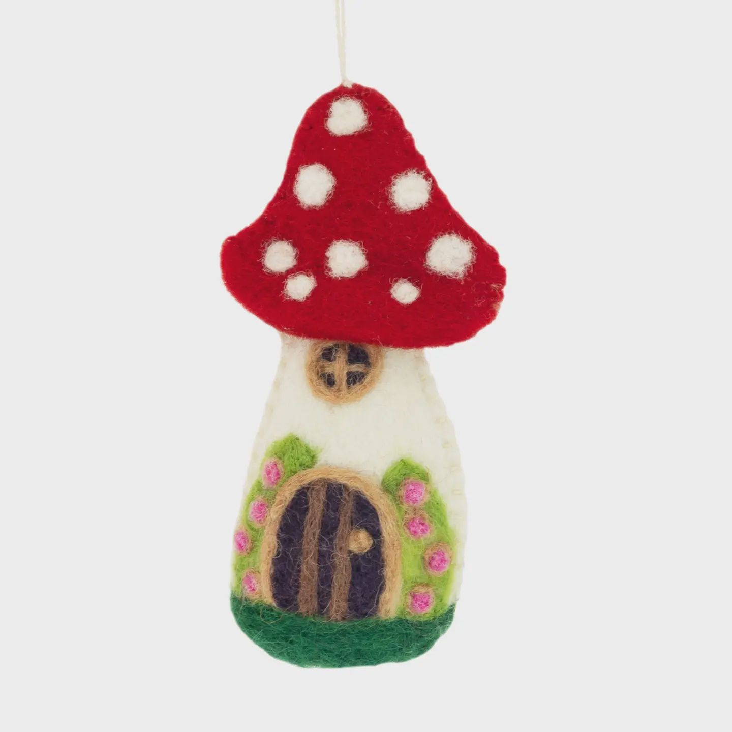 Rose Mushroom House Felted Ornament