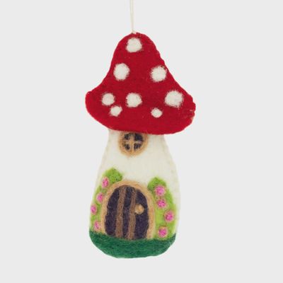 Rose Mushroom House Felted Ornament