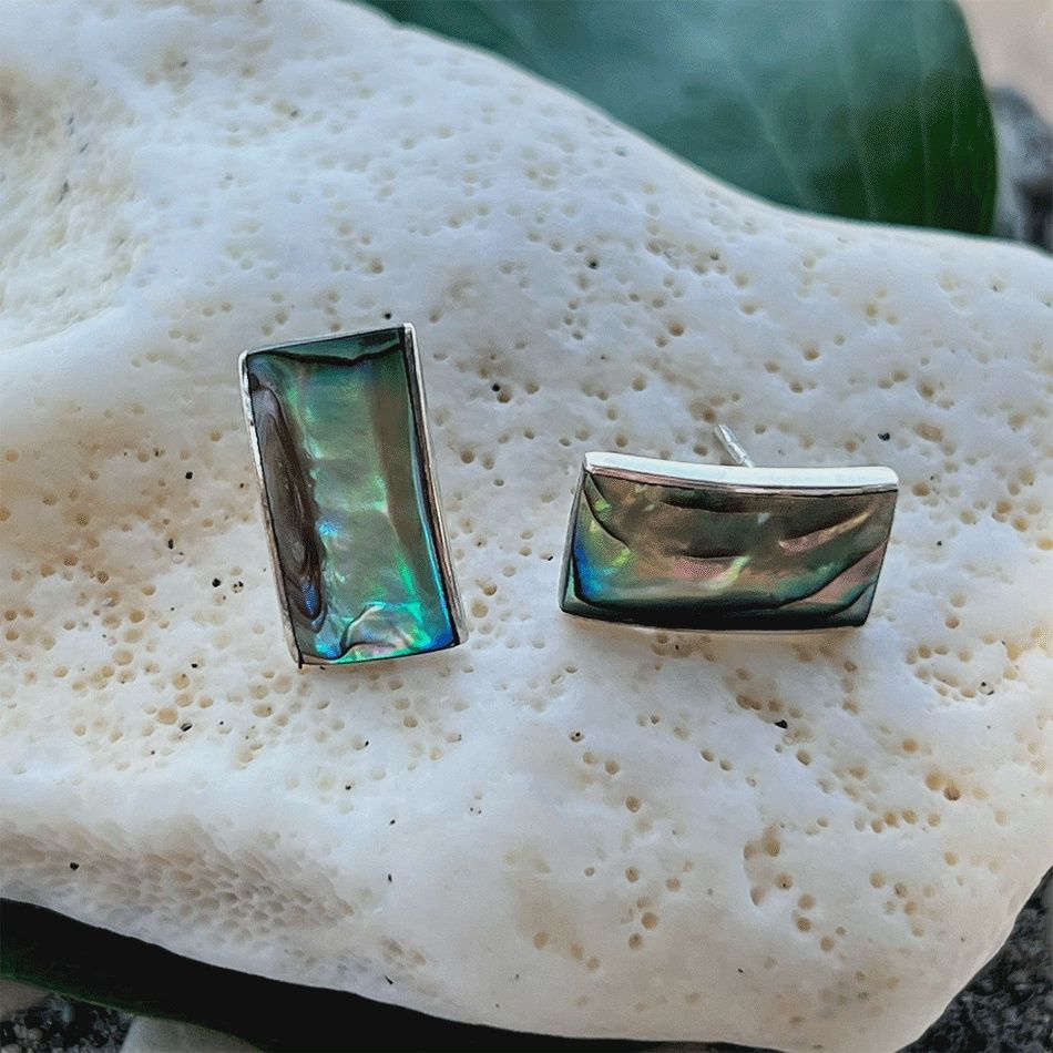Abalone Wave Earrings - Sterling