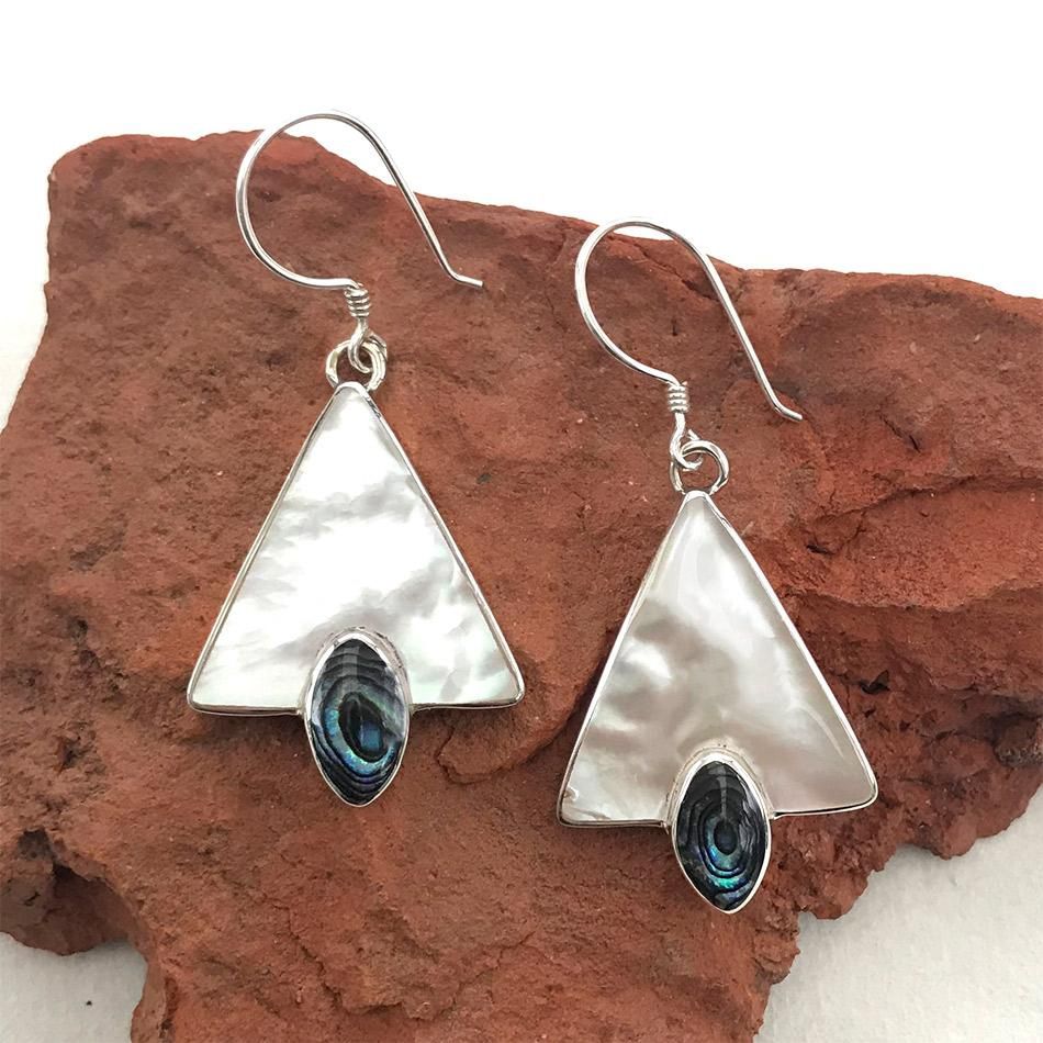Mother-Of-Pearl Triangle Earrings - Sterling