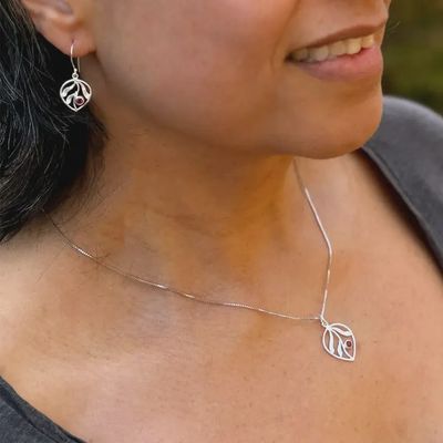 Whispering Leaf Earrings - Garnet &amp; Sterling