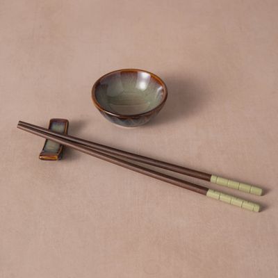 Mekong Chopsticks, Stand + Dipping Bowl Set