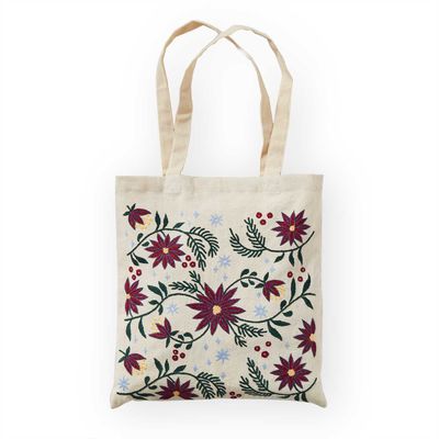 Festive Florals Embroidered Tote