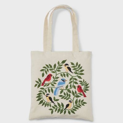 Woodlands Birds Embroidered Tote Bag