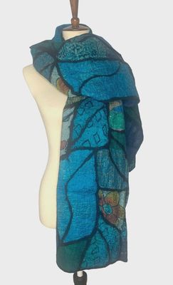 Sari Patchwork Felted Scarf - Blue