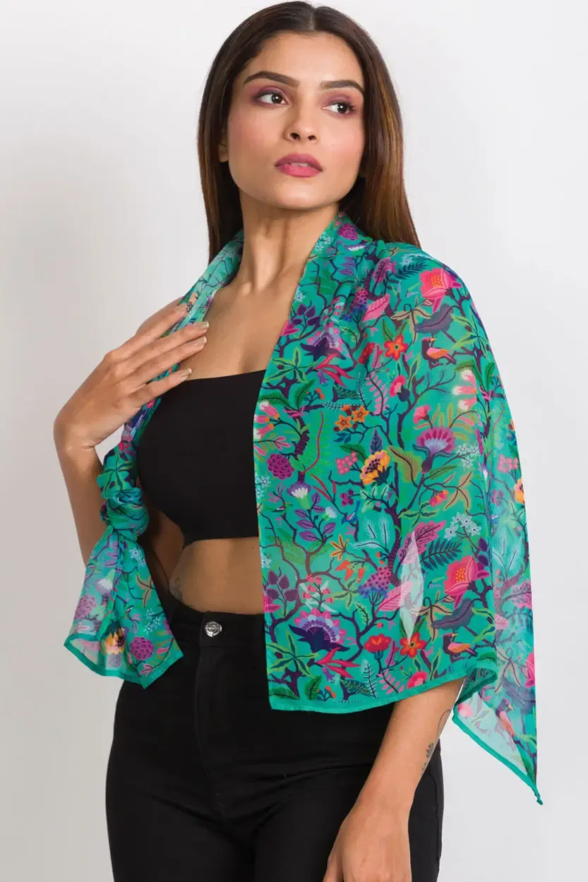 Sahila Scarf Emerald Multi-Floral