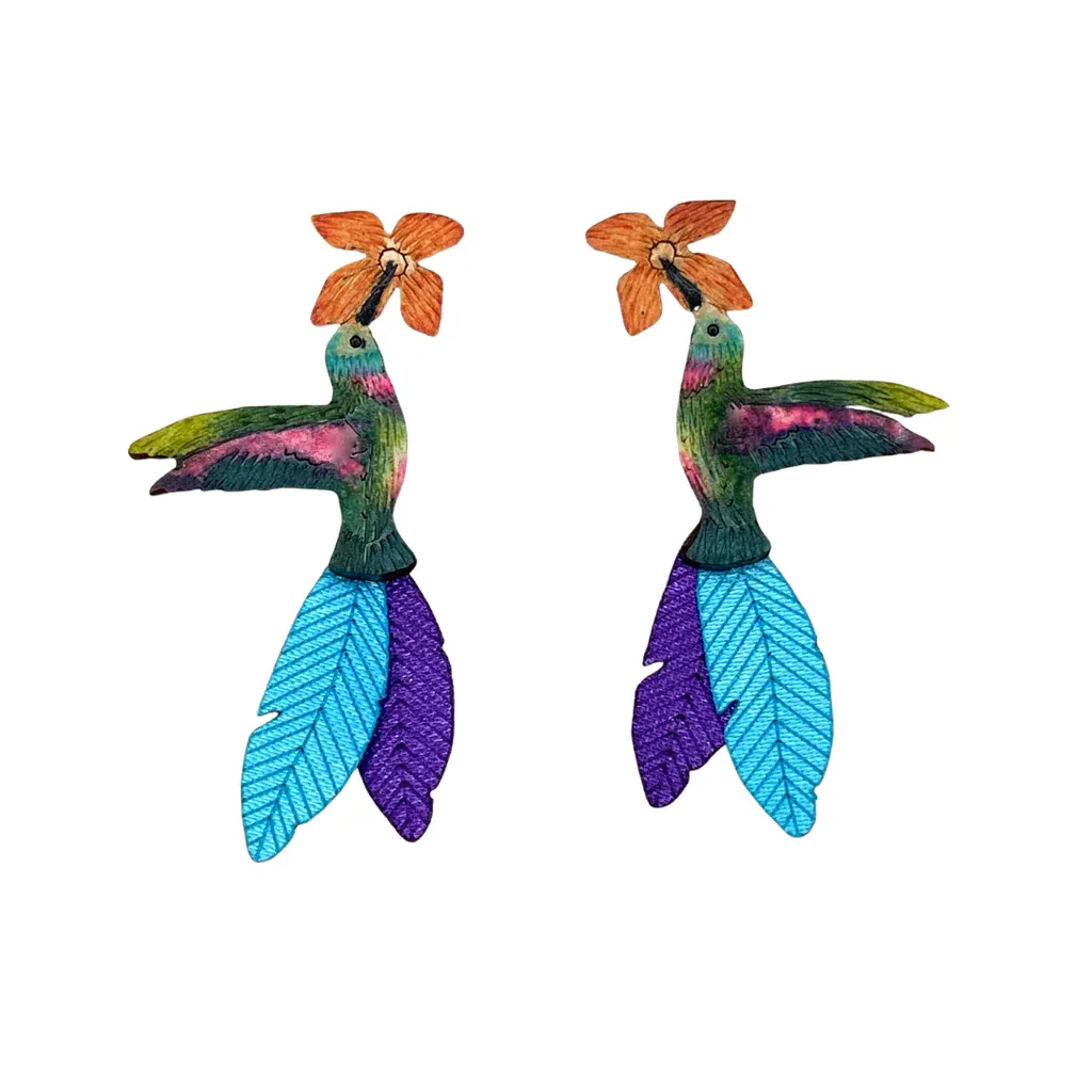 Ruby Throated Hummingbird Earrings Sm