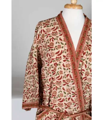 New Day Robe Burgundy/Tan/Green