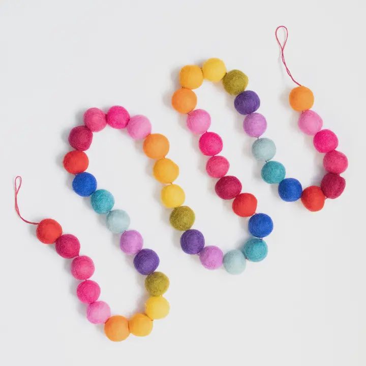 Felt Ball Garland, Color: Bright Rainbow