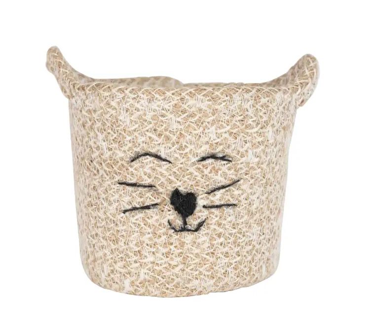 Cat Face Jute Basket - Small 5.75"