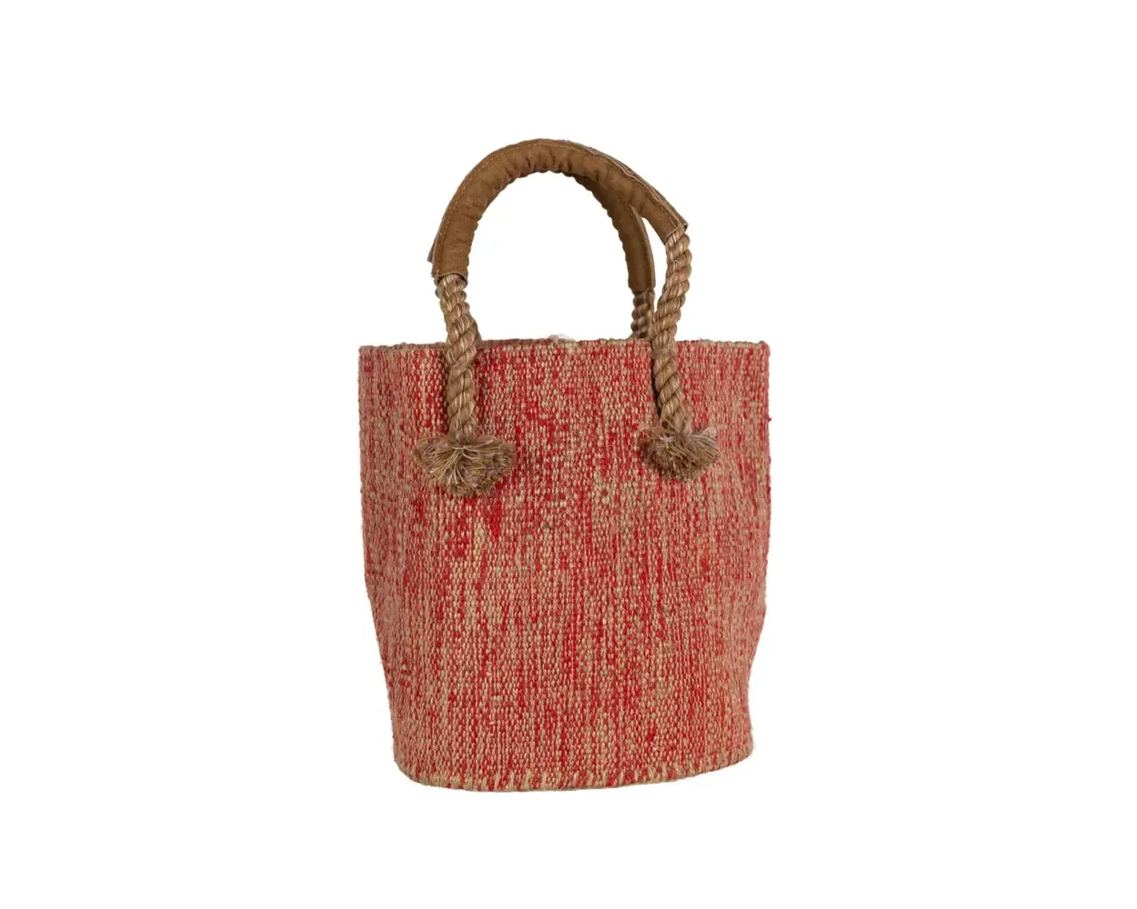 Jute &amp; Cotton Bucket Bag - Red