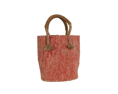 Jute &amp; Cotton Bucket Bag - Red