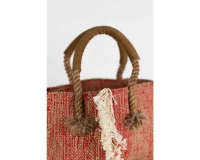 Jute &amp; Cotton Bucket Bag - Red