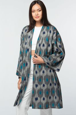 Ikat Handloom Kimono Silver &amp; Blue