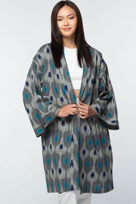 Ikat Handloom Kimono Silver &amp; Blue