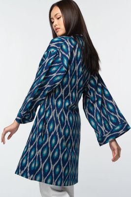 Ikat Handloom Kimono Navy &amp; Turquoise