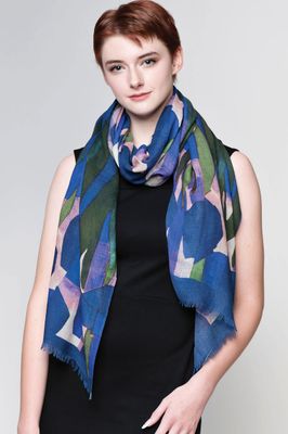 Navita Wool Shawl Navy &amp; Green