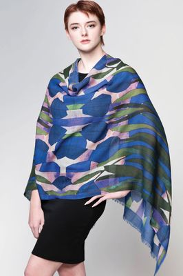 Navita Wool Shawl Navy &amp; Green
