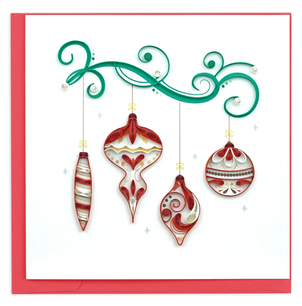 Red Christmas Ornaments Quilling Card 2023