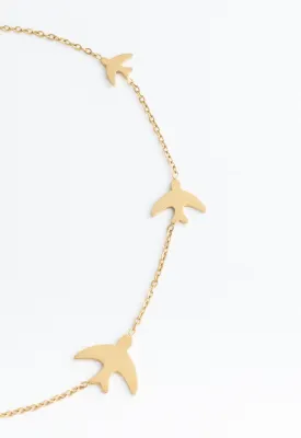 Swallow Trio Necklace in Gold