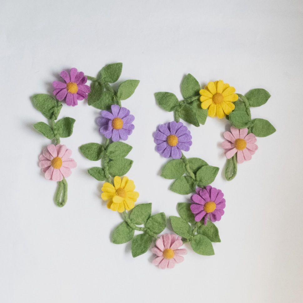 Felt Daisy Garland - Purple, Pink and Yellow