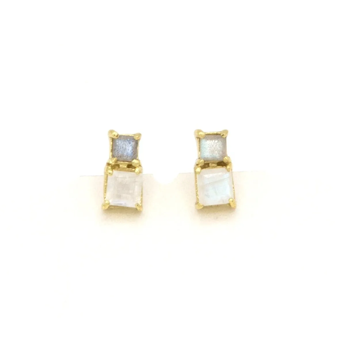 Stacked Box Stone Stud Earrings