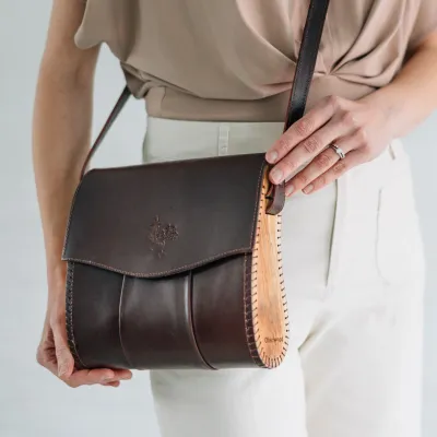 Kala Leather &amp; Olive Wood Crossbody Bag
