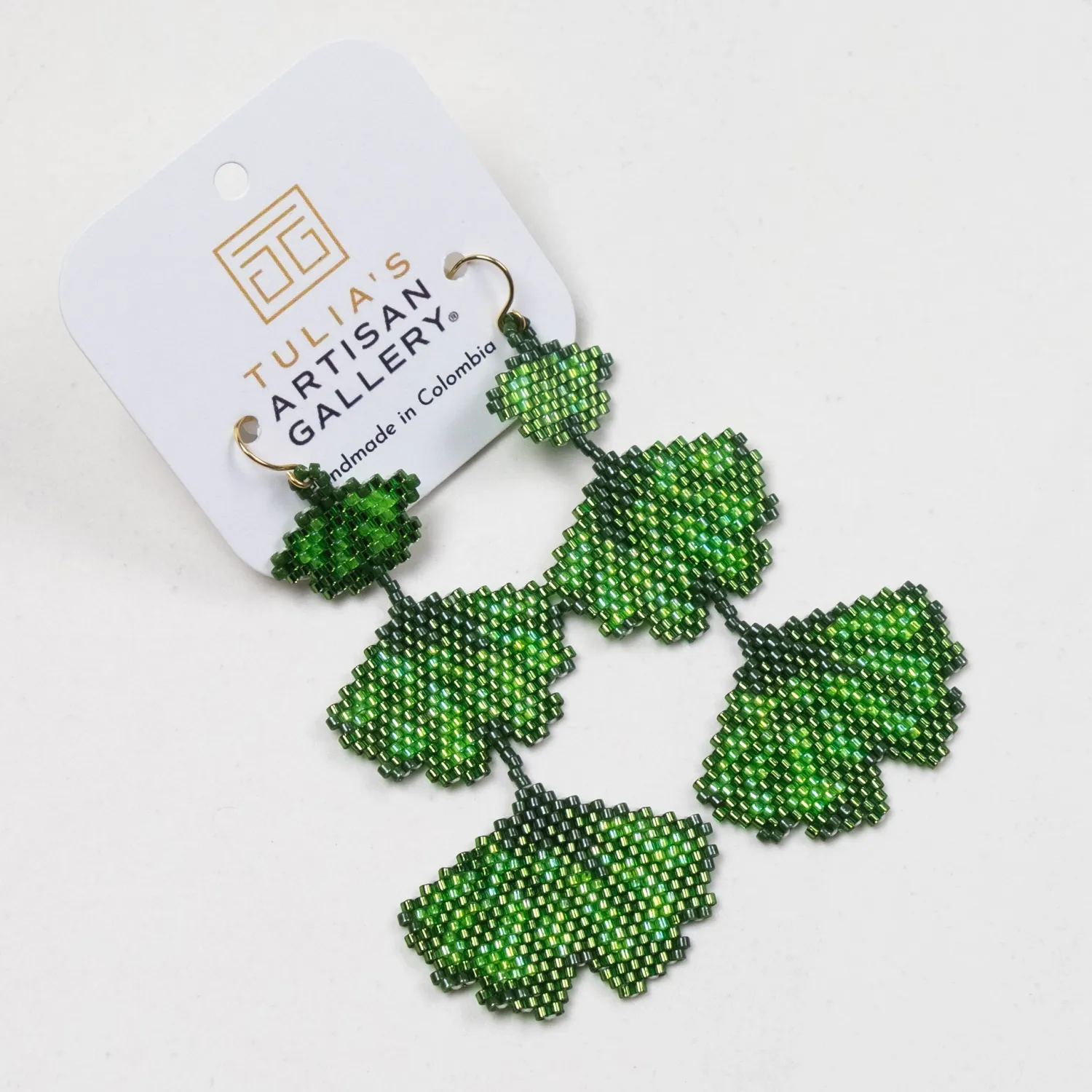 3Tier Ginkgo Leaf - Glass Bead Earrings