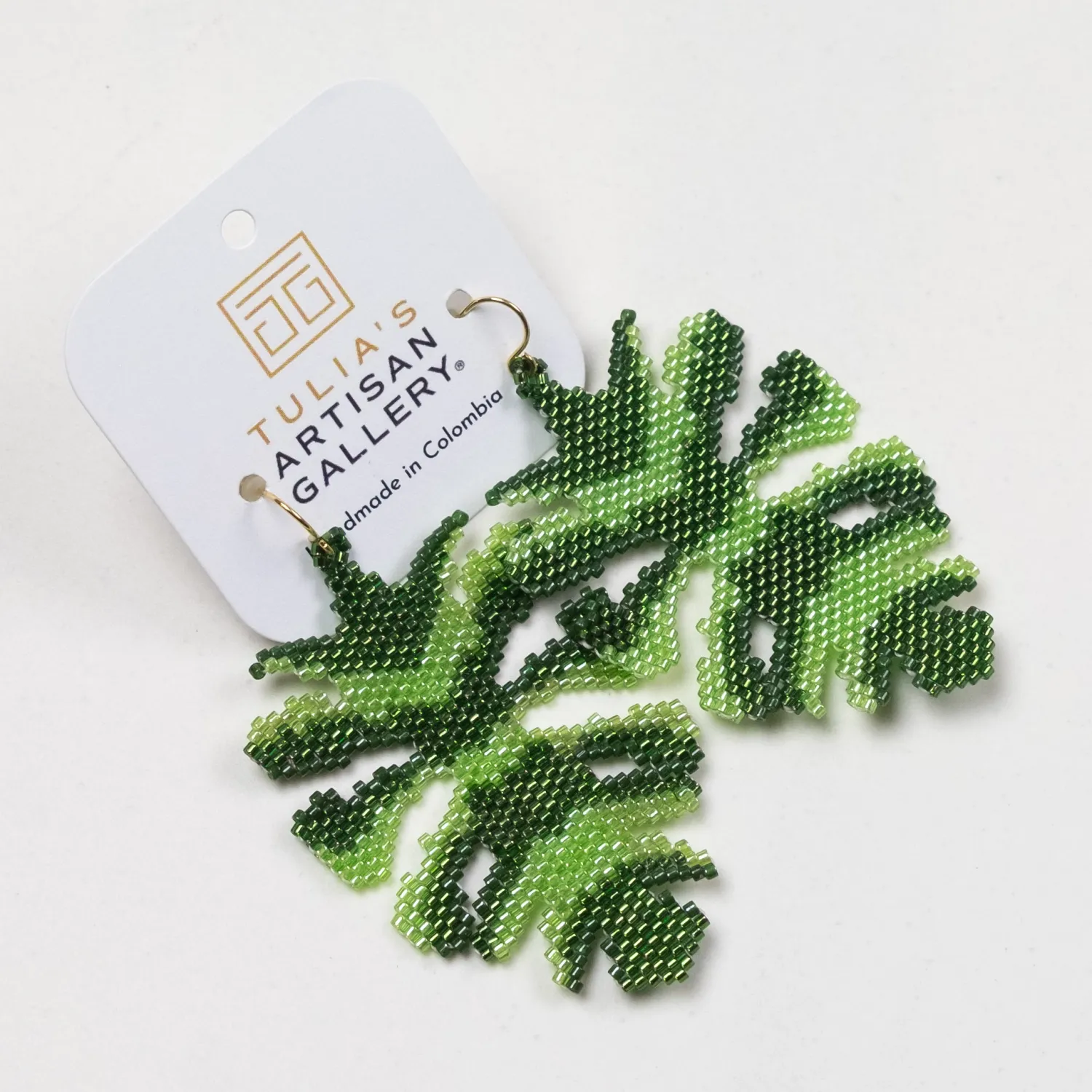 Monstera Palm Leaf - Glass Bead Earrings