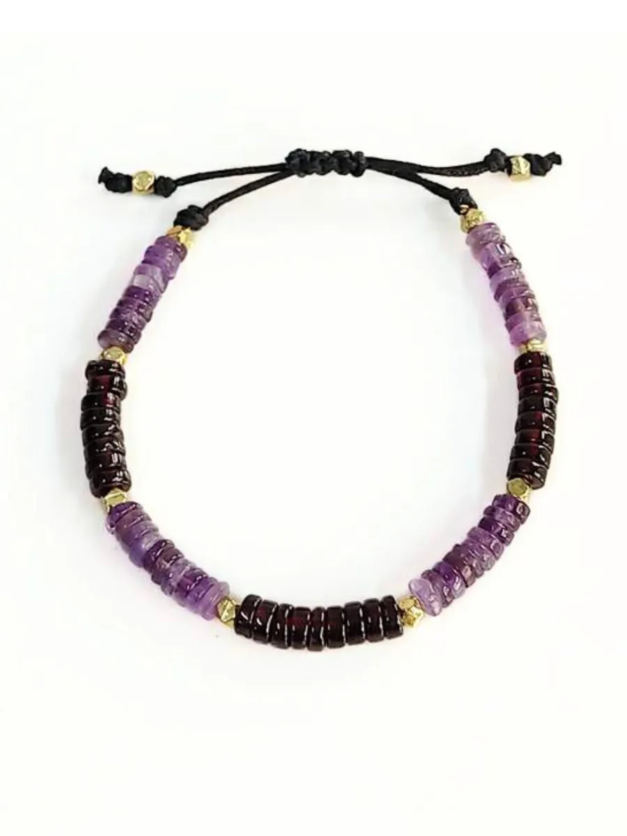 Elemental Stone Adjustable Bracelet Amethyst &amp; Garnet