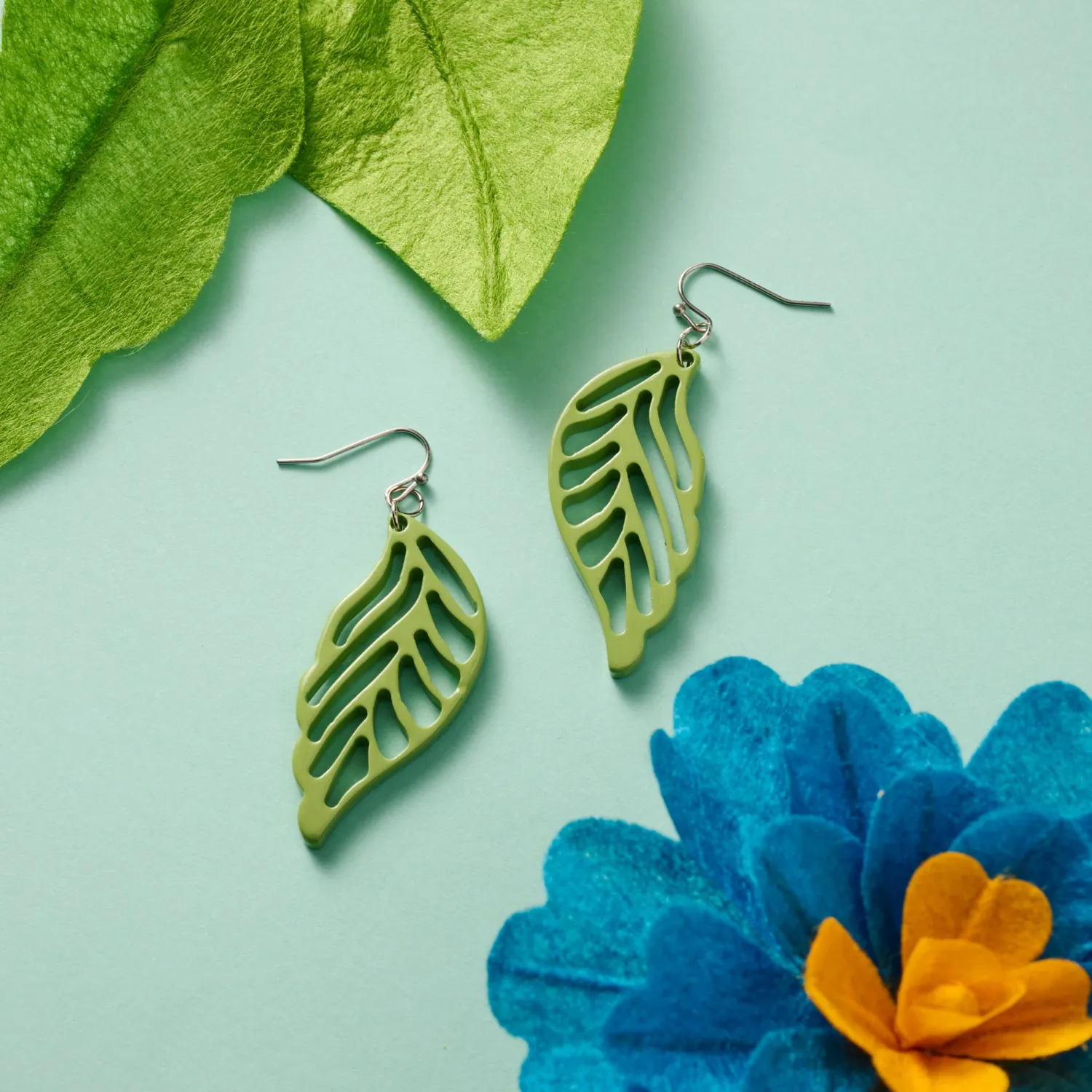 Bodhi Painted Leaves Earrings - Stainless Steel Hooks