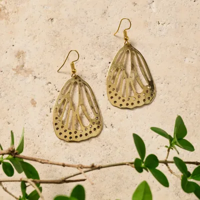 Golden Butterfly Wing Dangle Earrings