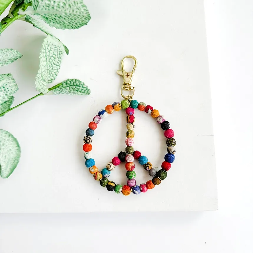 Kantha Peace Symbol Bag Clip Keychain