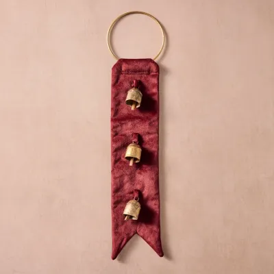 Deep Red Velvet Three Bells Door Hanger