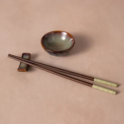 Mekong Chopsticks, Stand + Dipping Bowl Set