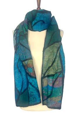 Sari Patchwork Felted Scarf - Blue