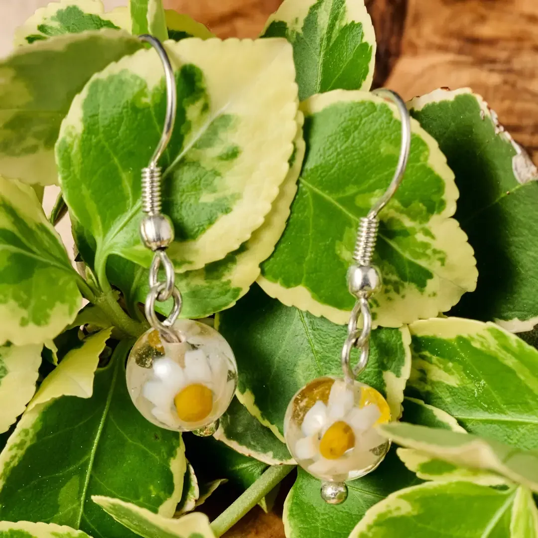 Glass Bead Daisy Dangle Earrings