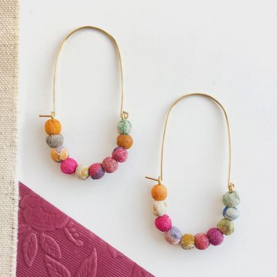 Elongated Kantha Wire Hoops