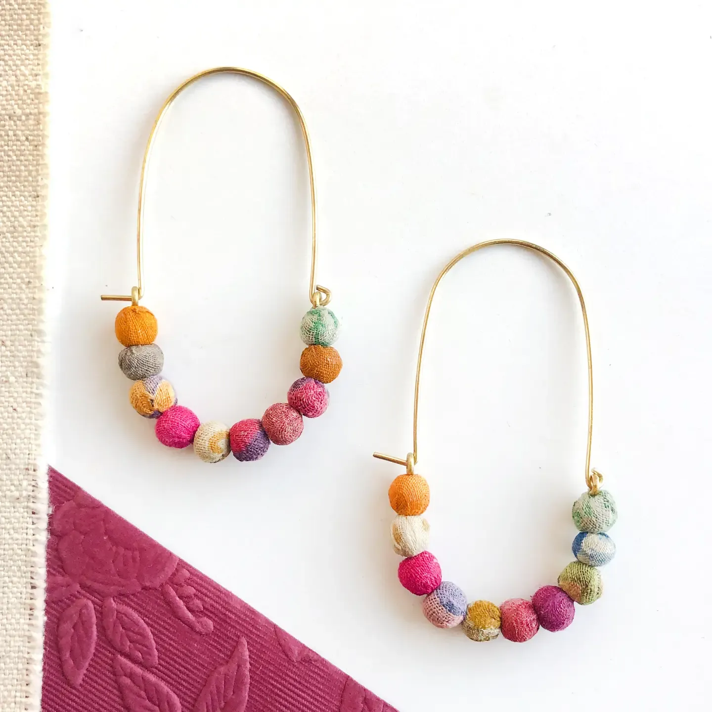 Elongated Kantha Wire Hoops