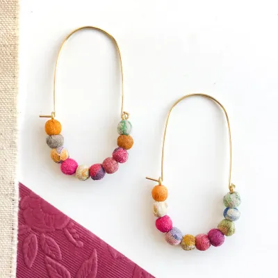 Elongated Kantha Wire Hoops