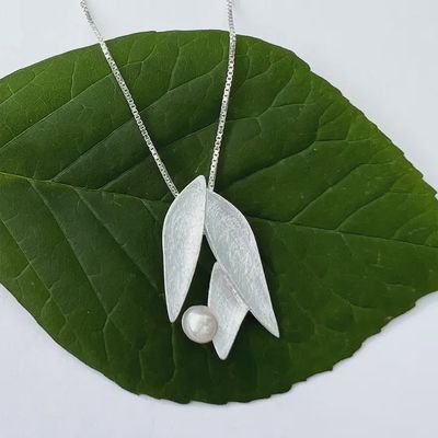 Delicate Petal and Pearl Necklace - sterling