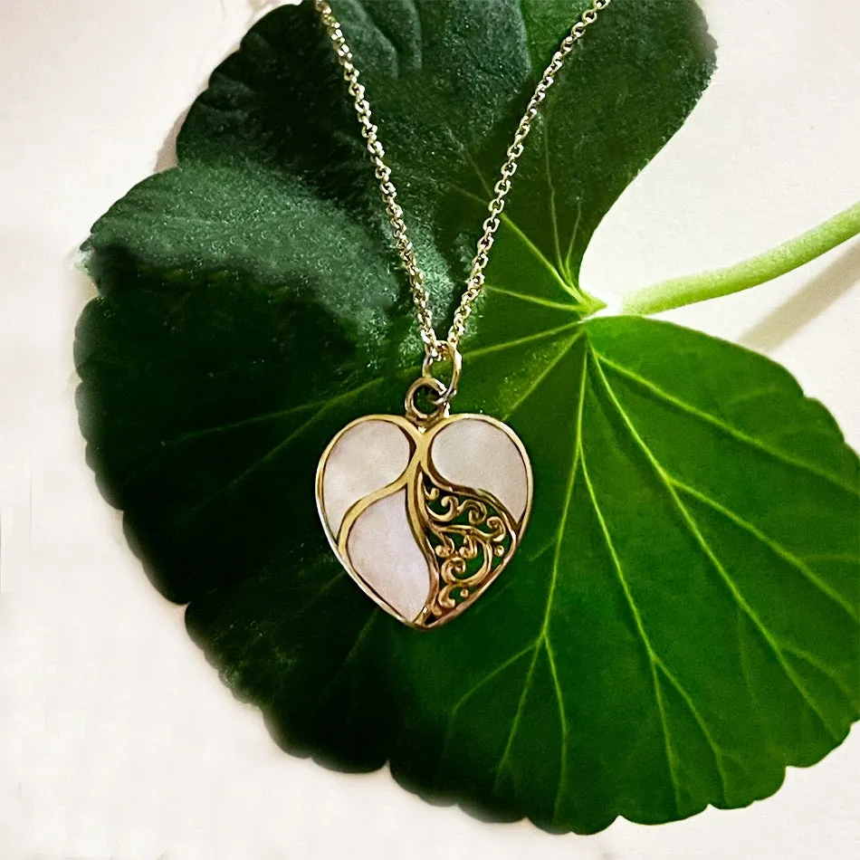 Mother-Of-Pearl Heart Brass Necklace