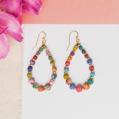Kantha Tapered Teardrop Hoops