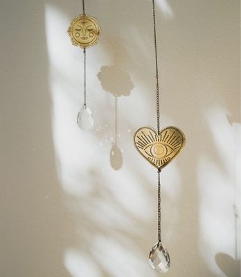 Surya Mini Heart Engraved Brass Suncatcher