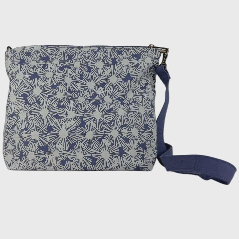 Medium Canvas Crossbody - Floral Purse, Color: Periwinkle
