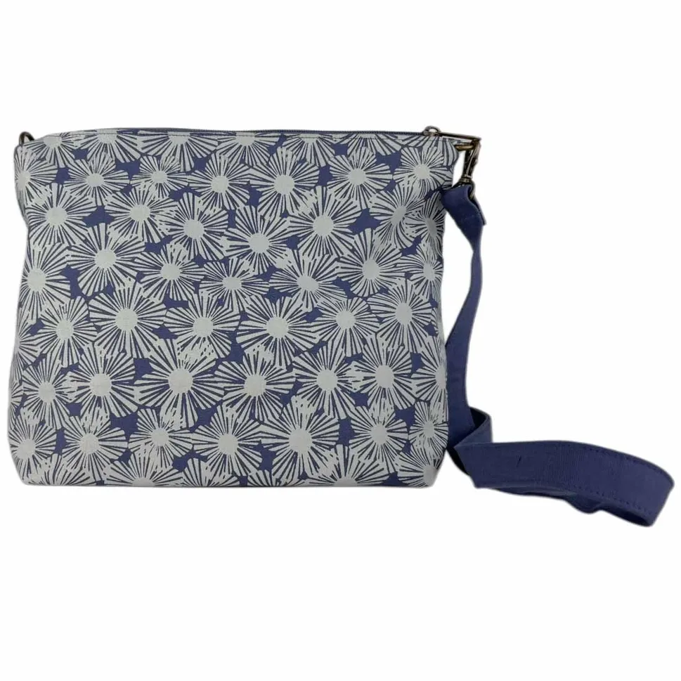 Medium Canvas Crossbody - Floral Purse, Color: Periwinkle